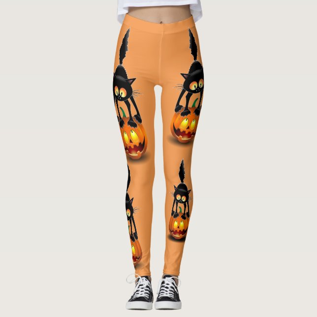 Leggings Gato Personalizado asustado de Halloween en calaba (Anverso)