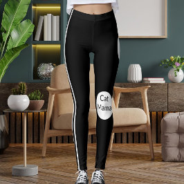 Leggings Gato personalizado mamá blanco negro rayado estilo