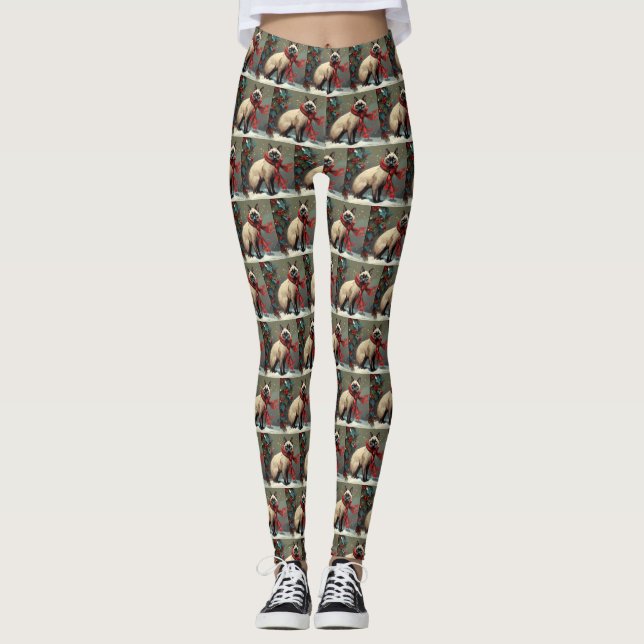 Leggings Gato siamés en Navidad con nieve (Anverso)