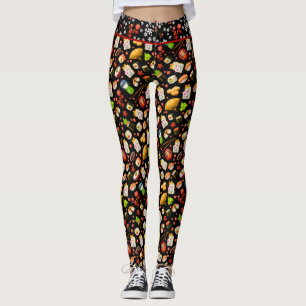 Leggings Gato y sushi de maneki neko japonés negro