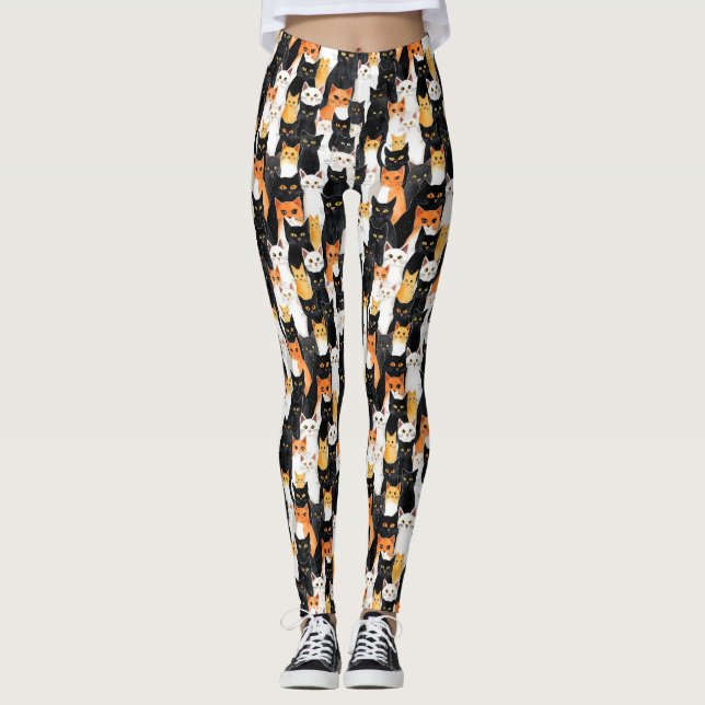 Leggings Gatos blancos Naranjas negros (Anverso)