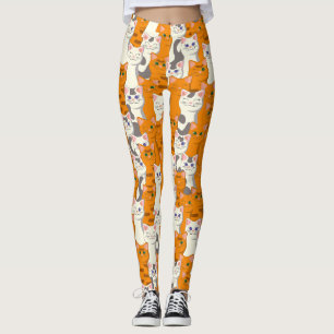 Leggings Gatos blancos y jengibre patrón ojos verdes ojos a