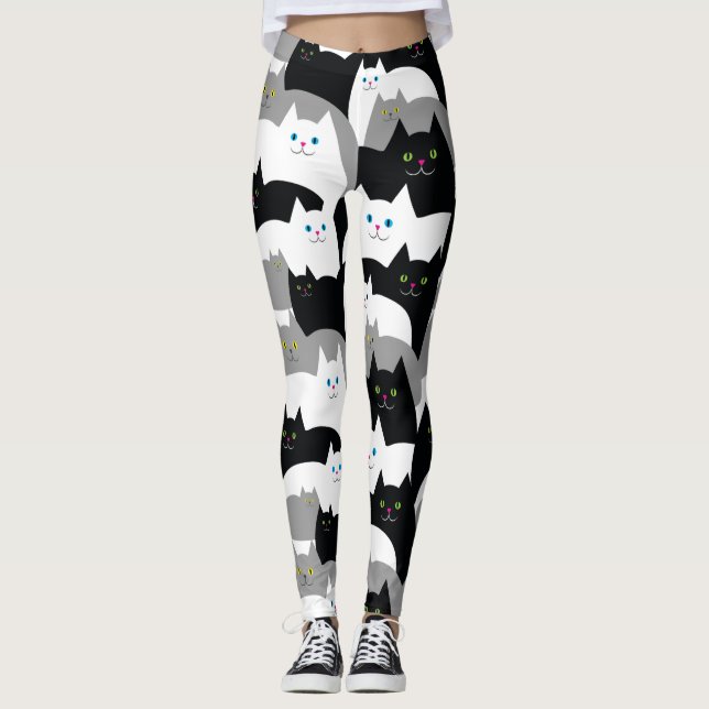Leggings Gatos blancos y negros lindos del gatito (Anverso)