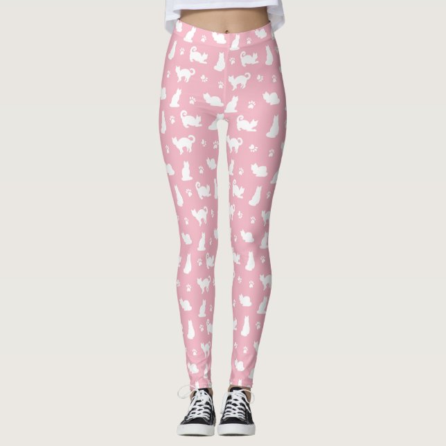 Leggings Gatos blancos y pinturas en rosa (Anverso)