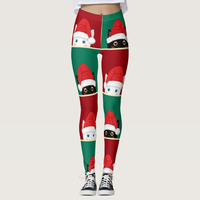 Leggings Gatos De Navidades Blancos Y Negros (Anverso)