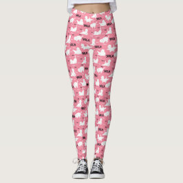 Leggings Gatos Divertidos En Posiciones De Yoga Patrón Rosa