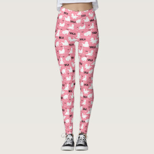 Leggings Gatos Divertidos En Posiciones De Yoga Patrón Rosa