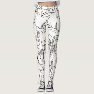 Leggings Gatos Doodle: blanco y negro.