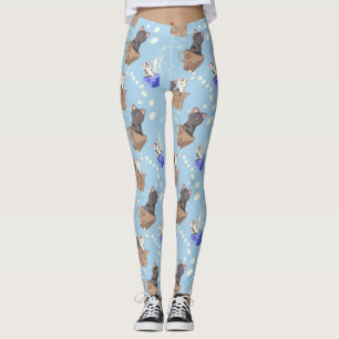 Leggings Gatos en caja y gotas de leche en azul