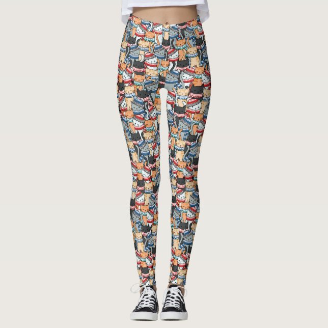 Leggings Gatos en estafas de invierno y patrón de Gorras (Anverso)