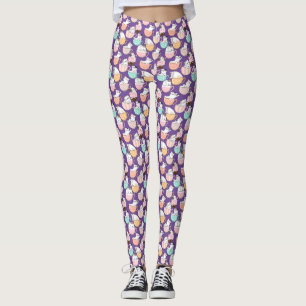 Leggings Gatos en tazas de café 01. Purple BG