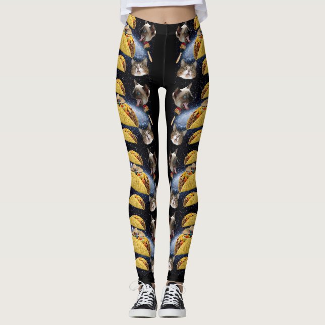 Leggings Gatos espaciales y tacos (Anverso)