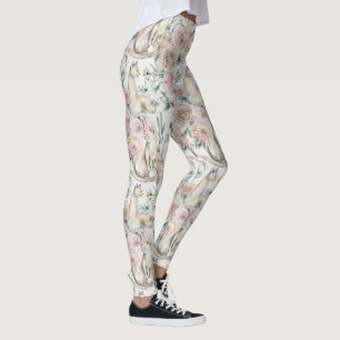Leggings Gatos Florales Patrón Estético Elegante