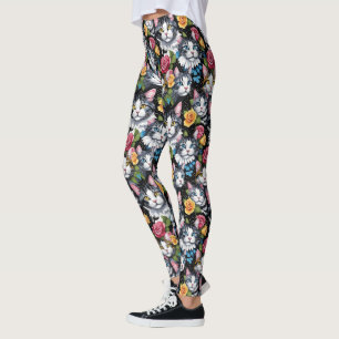 Leggings Gatos Gatitos Y Rosas De Fondo Negro