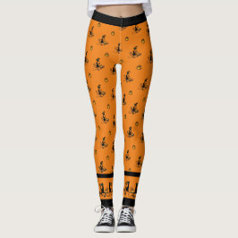 Leggings Gatos negros brujos de Halloween - Naranja