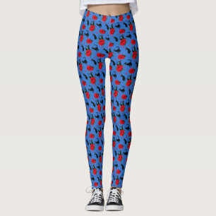 Leggings Gatos Negros Divertidos Rosas Rojas Patrón