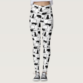 Leggings Gatos negros sentados en el patrón de las laptops