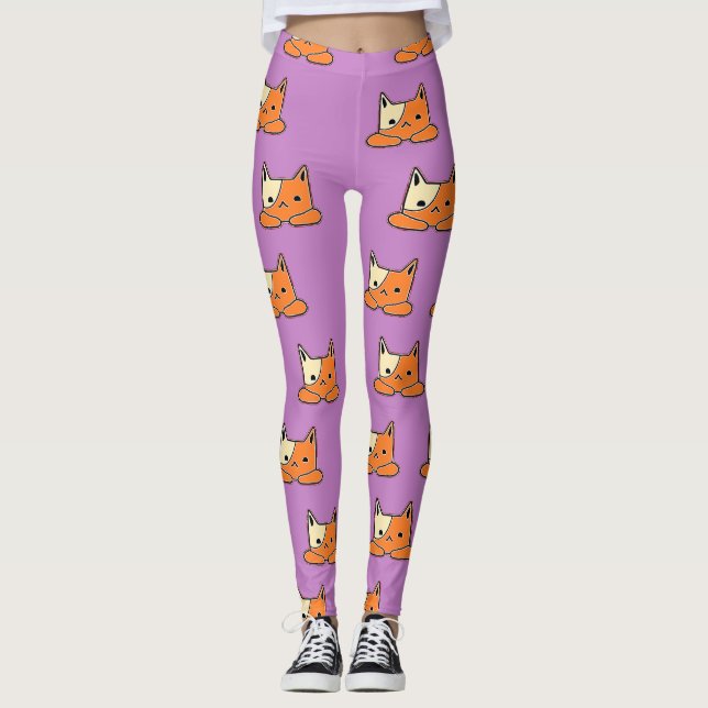 Leggings Gatos serios en morado (Anverso)