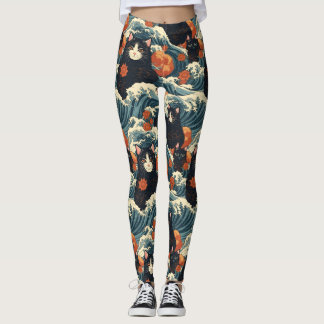 Leggings Gatos Ukiyo-e del patrón Kanagawa