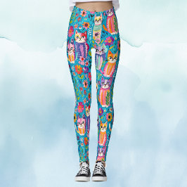 Leggings Gatos y flores coloridas