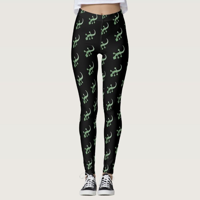 Leggings Geckos verdes sobre negro (Anverso)