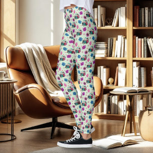 Leggings Geisha asiática dragón flor de cerezo azul