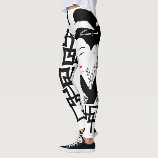 Leggings geisha chica japonés leggamas gráficas blancas neg (Izquierda)