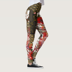 Leggings Geisha japonés Fondo de la hoja de oro