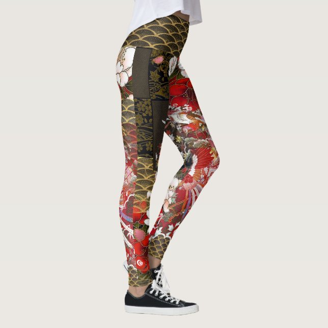 Leggings Geisha japonés Fondo de la hoja de oro (Derecha)