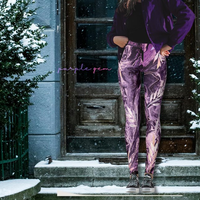 Leggings Gemstone Púrpura Arte Líquido (Purple Pink Gemstone Liquid Art Leggings)