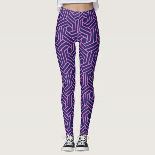 Leggings geometría abstracta rosa con fondo morado