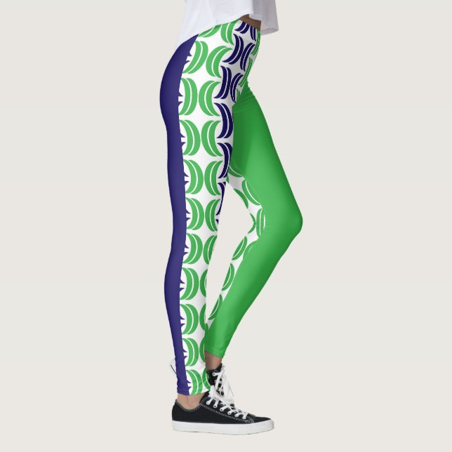 Leggings Geometría de la moda: Piernas modernas verdes azul (Derecha)