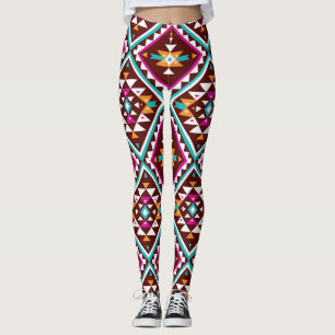 Leggings Geometría Tribal Colorida: Belleza Étnica Vintage.