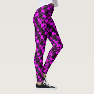 Leggings Geometric Distressed Neon Magenta Pattern