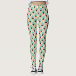 Leggings Geometric pattern of teal, beige, and black shapes