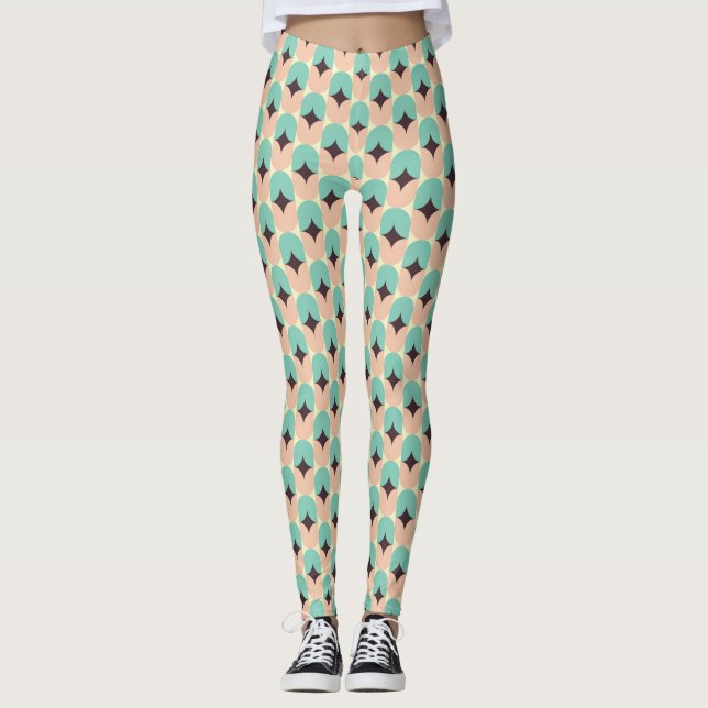 Leggings Geometric pattern of teal, beige, and black shapes (Anverso)