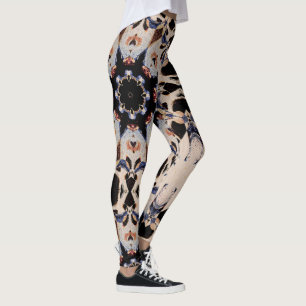 Leggings Geométrica asimétrica Gótica Mandala Crema Negro