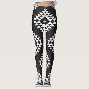 Leggings Geométrica Navajo: Tribal Blanco Negro.