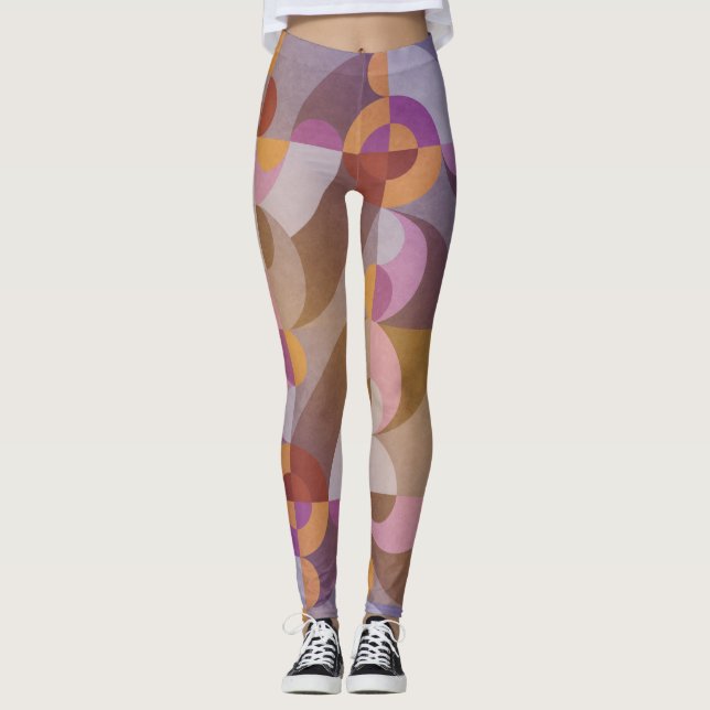 Leggings Geométrico abstracto de círculos retro Patrón colo (Anverso)