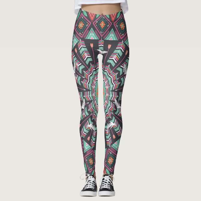 Leggings Geométrico azteca: patrón de círculo colorido (Anverso)