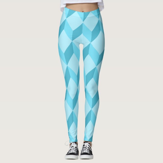 Leggings Geométrico de Cubos Azules de Aqua 3D (Anverso)