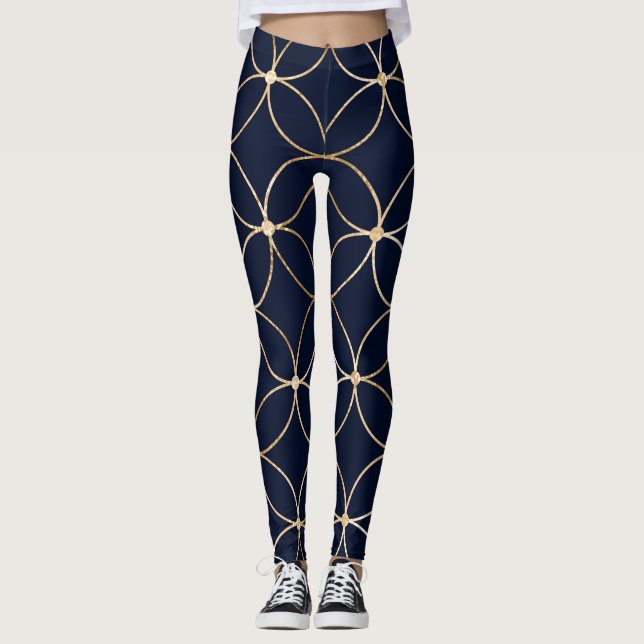 Leggings Geométrico de época: Resumen azul de oro (Anverso)