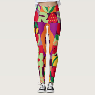 Leggings Geométrico de Fruta Retro: sin costura de vintage