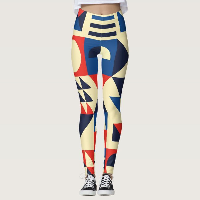 Leggings Geométrico De Mediano Siglo: Patrón Retro Funky. (Anverso)