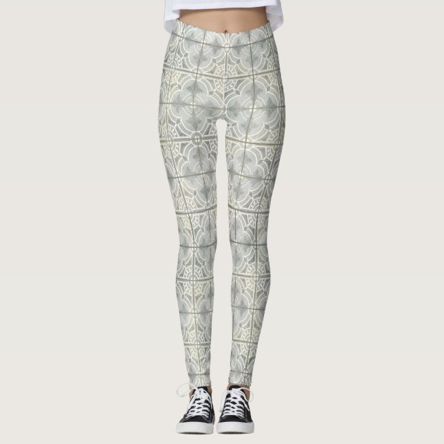 Leggings Geométrico Gris White Vintage Fleur de Lis (Anverso)