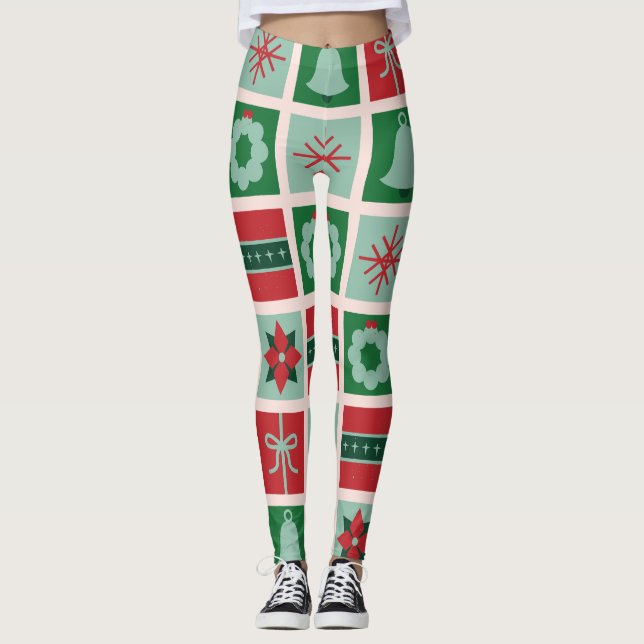 Leggings Geométrico verde y rojo de marca personalizado en  (Anverso)