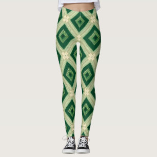 Leggings geométricos de diamante verde esmeralda p