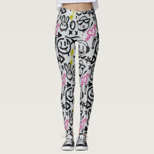 Leggings GFT01-Grafiti Principalmente Negro. Fondo Gris Cla
