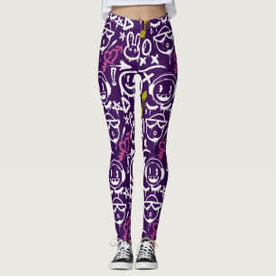 Leggings GFT02-Graffiti principalmente blanco.DPurple BG