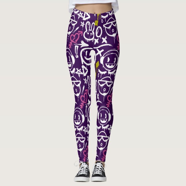 Leggings GFT02-Graffiti principalmente blanco.DPurple BG (Anverso)